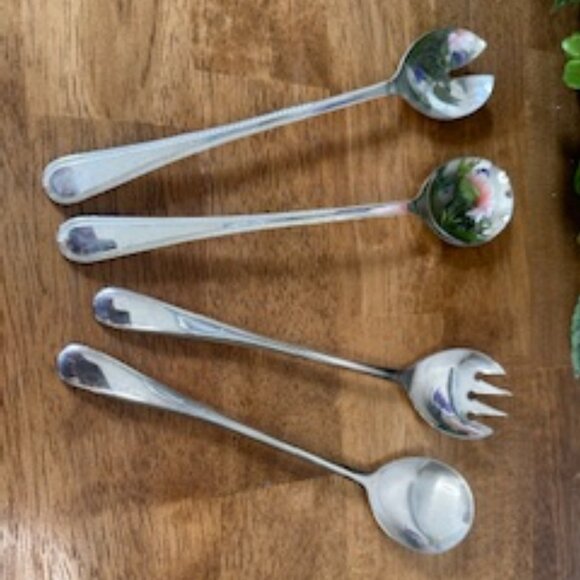 Vintage Stainless Steel Serving‎ Utensil Set Elegant Mixed Pattern Salad Spoons - Picture 1 of 6